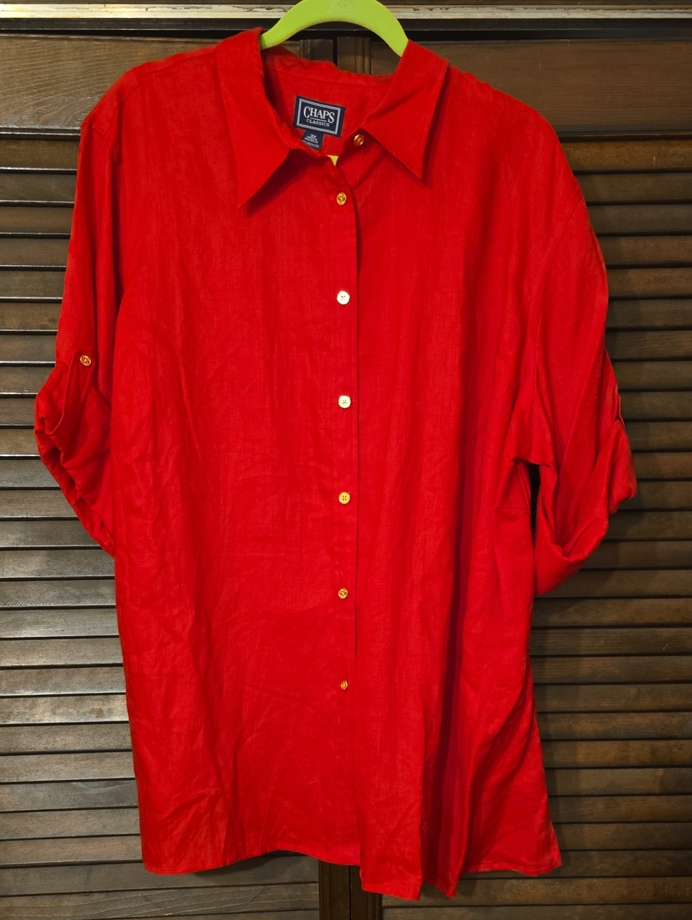 Chaps Women's Button-Up Shirt in Red with Gold Buttons